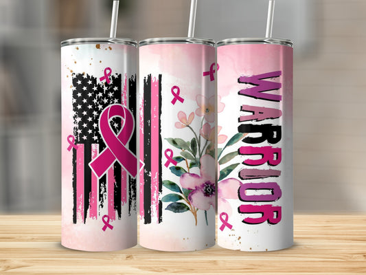 Breast Cancer Awareness Warrior Tumbler Set Floral
