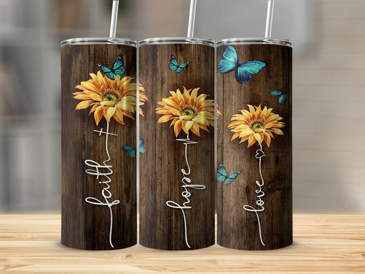 Faith Hope Love Sunflower Butterfly Wood Grain Tumbler product type