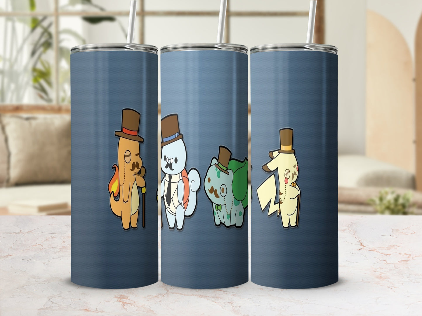 Cute Fancy Cartoons on Blue Background Tumbler