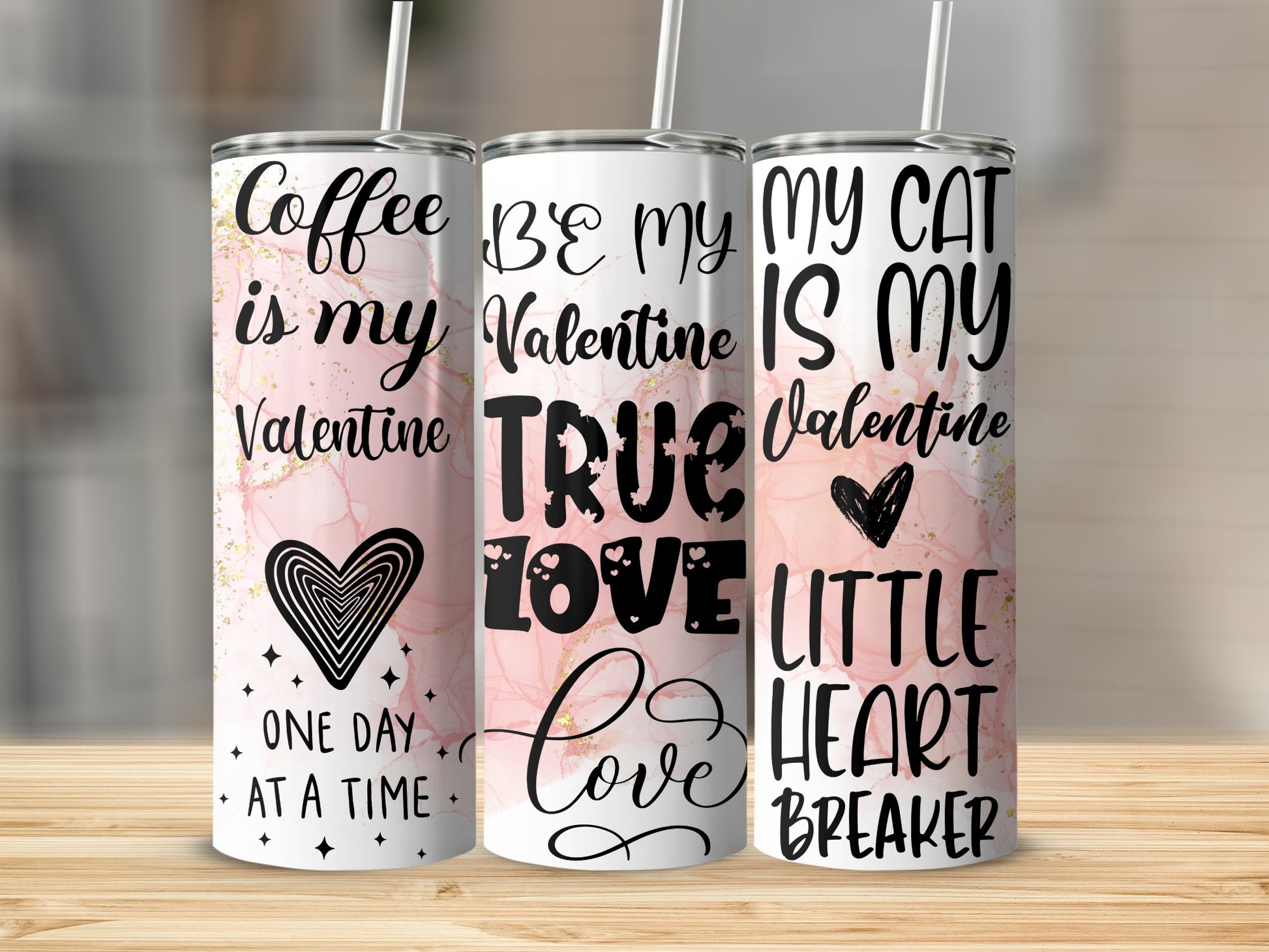Valentine Themed Love and Cat Themed Tumbler Collection