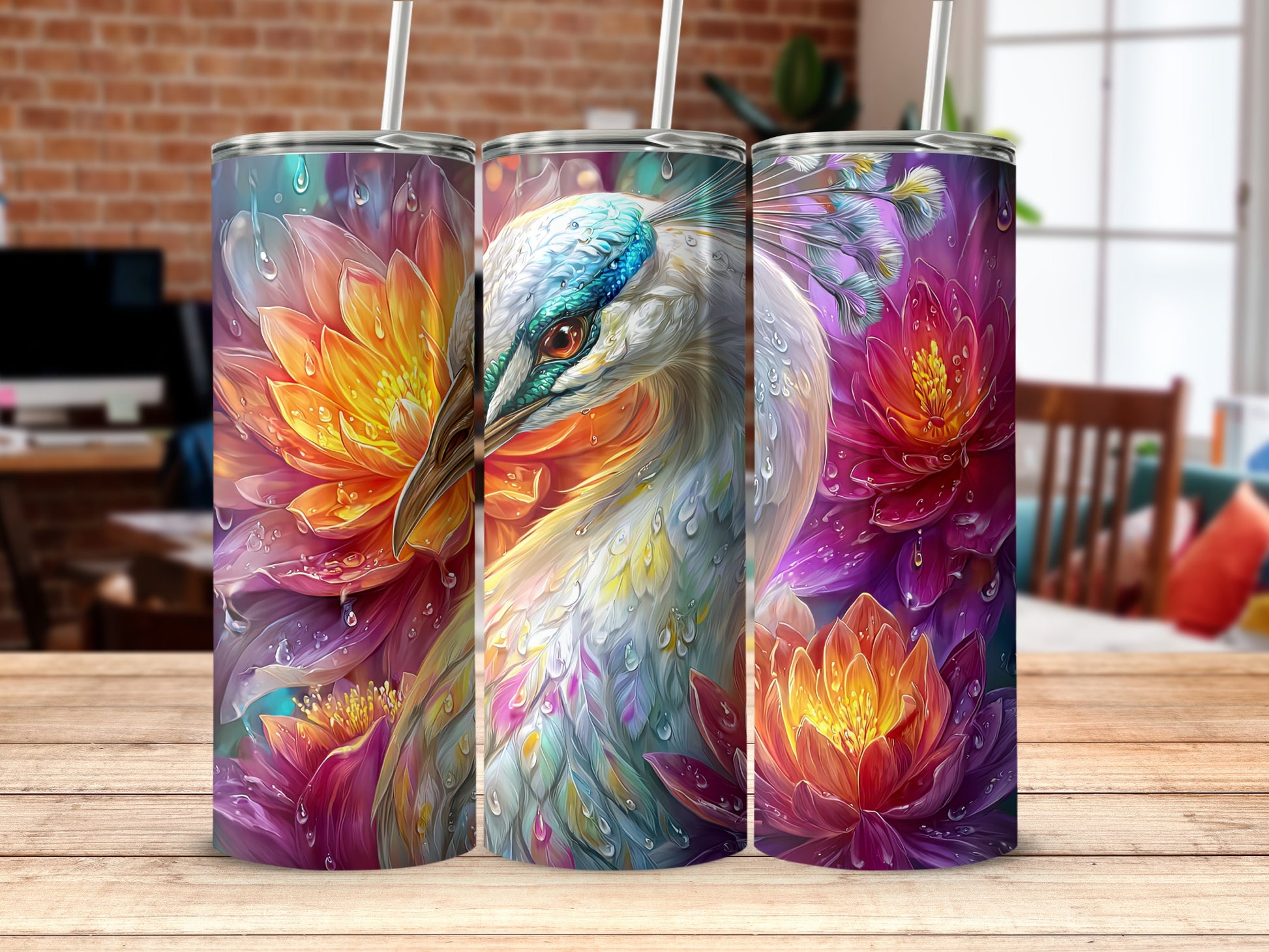 Colorful Peacock and Flowers Tumbler