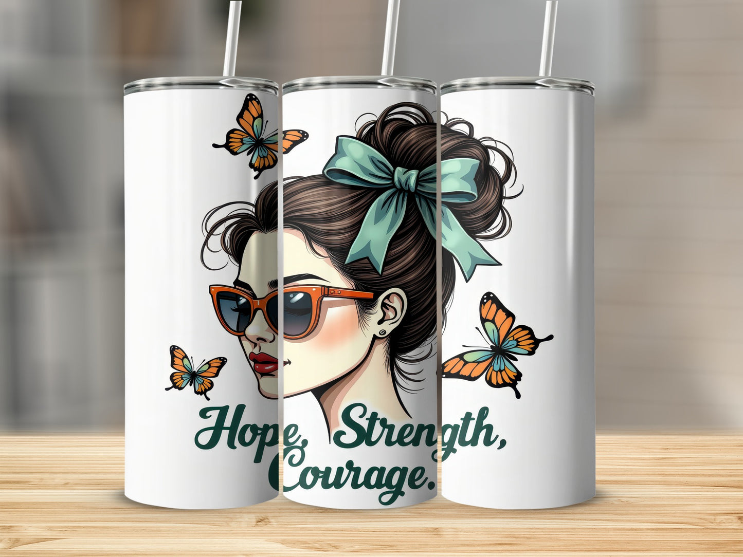 Hope Strength Courage Woman with Butterfly Tumbler