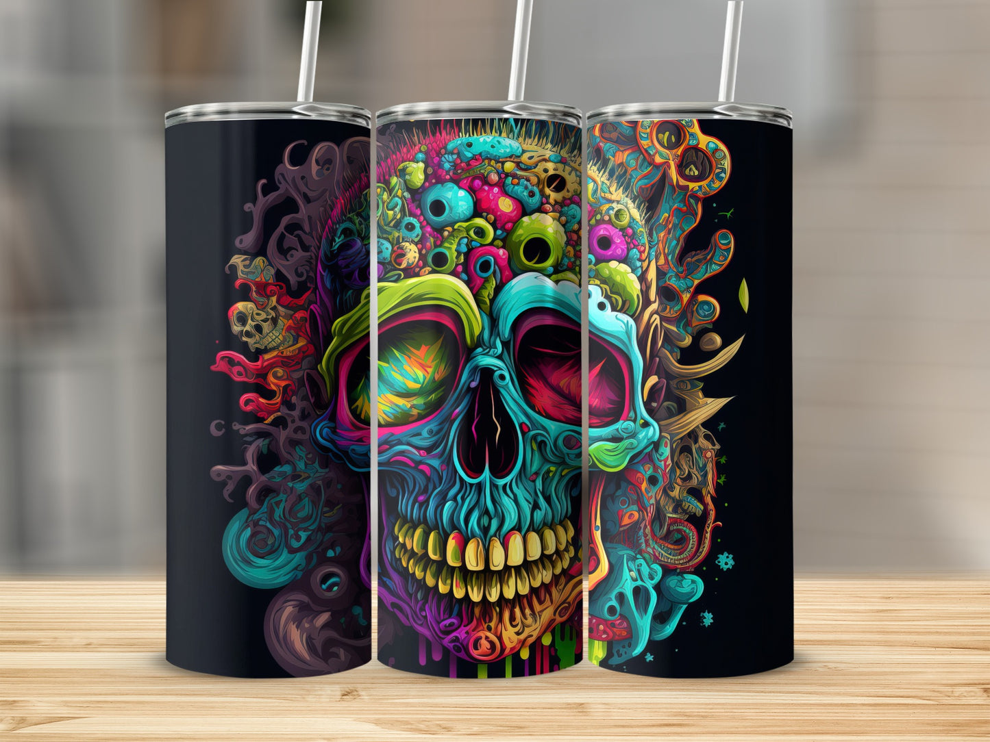 Colorful Psychedelic Skull Art Tumbler Cup for Drinks