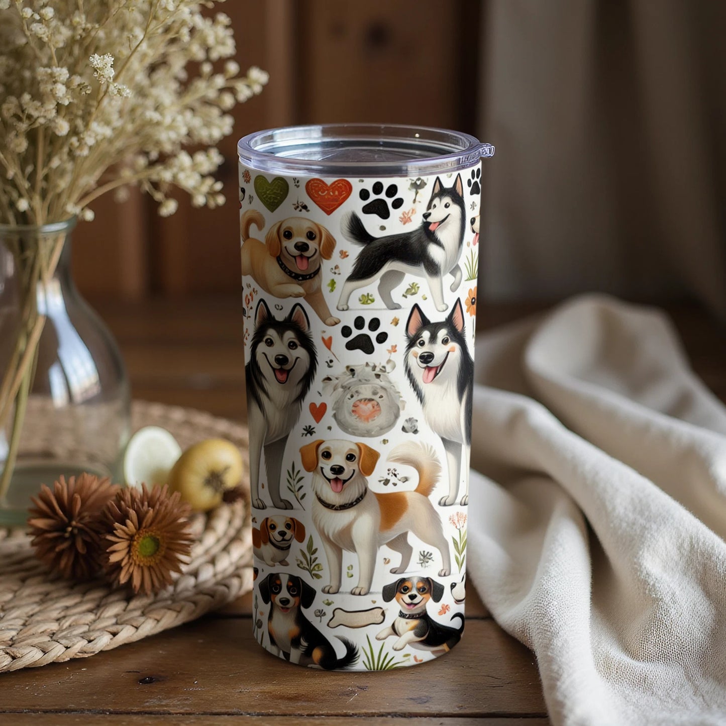 Cute Dog Illustration Pattern Travel Tumbler Product