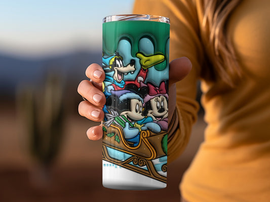 Festive Cartoon Characters Sleigh Ride Tumbler