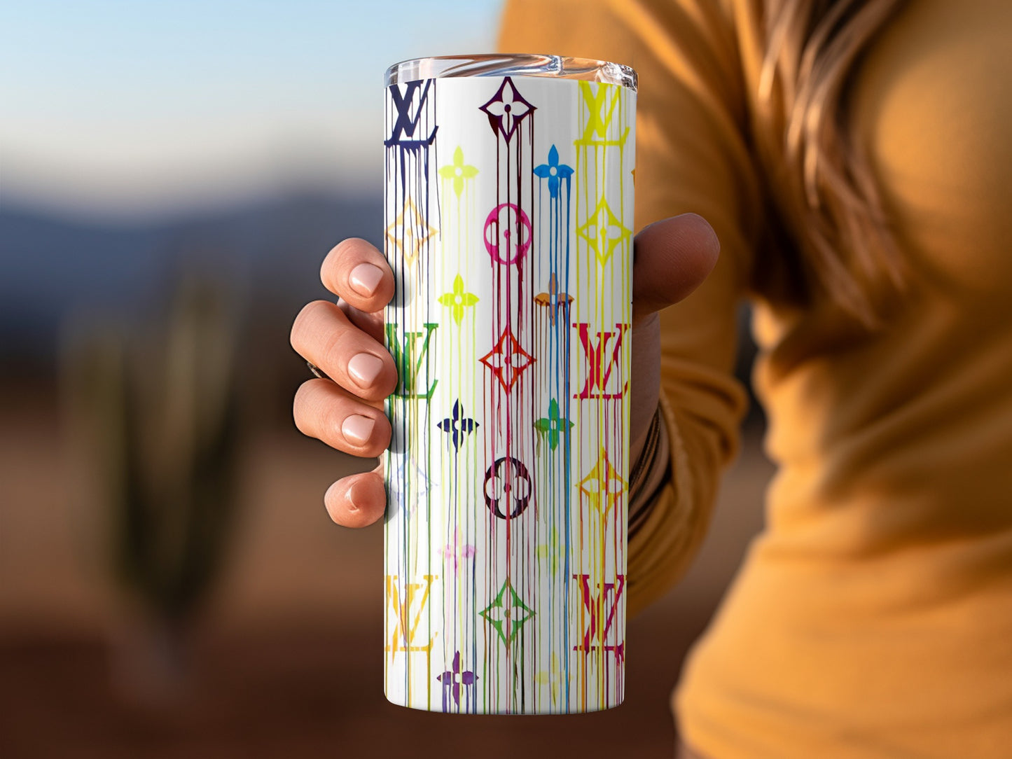 Bright Multicolor Drip Design Travel Tumbler Cup
