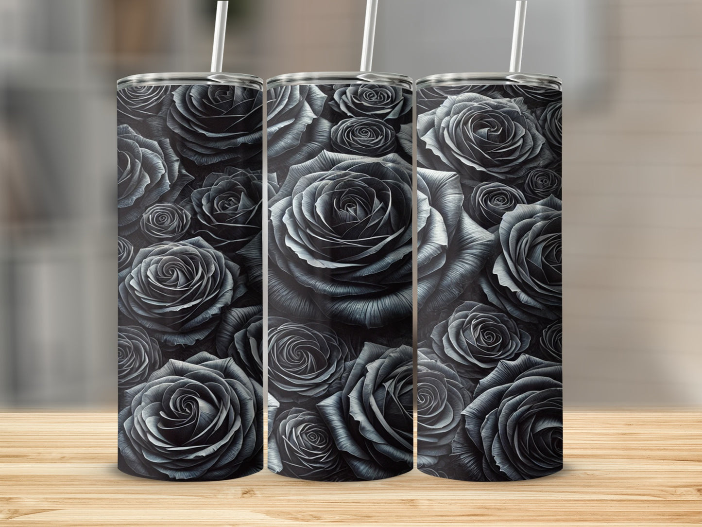 Elegant Black and White Rose Patterned Tumbler Gift