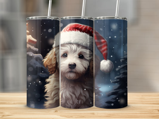 Festive Dog in Santa Hat Tumbler Christmas Theme