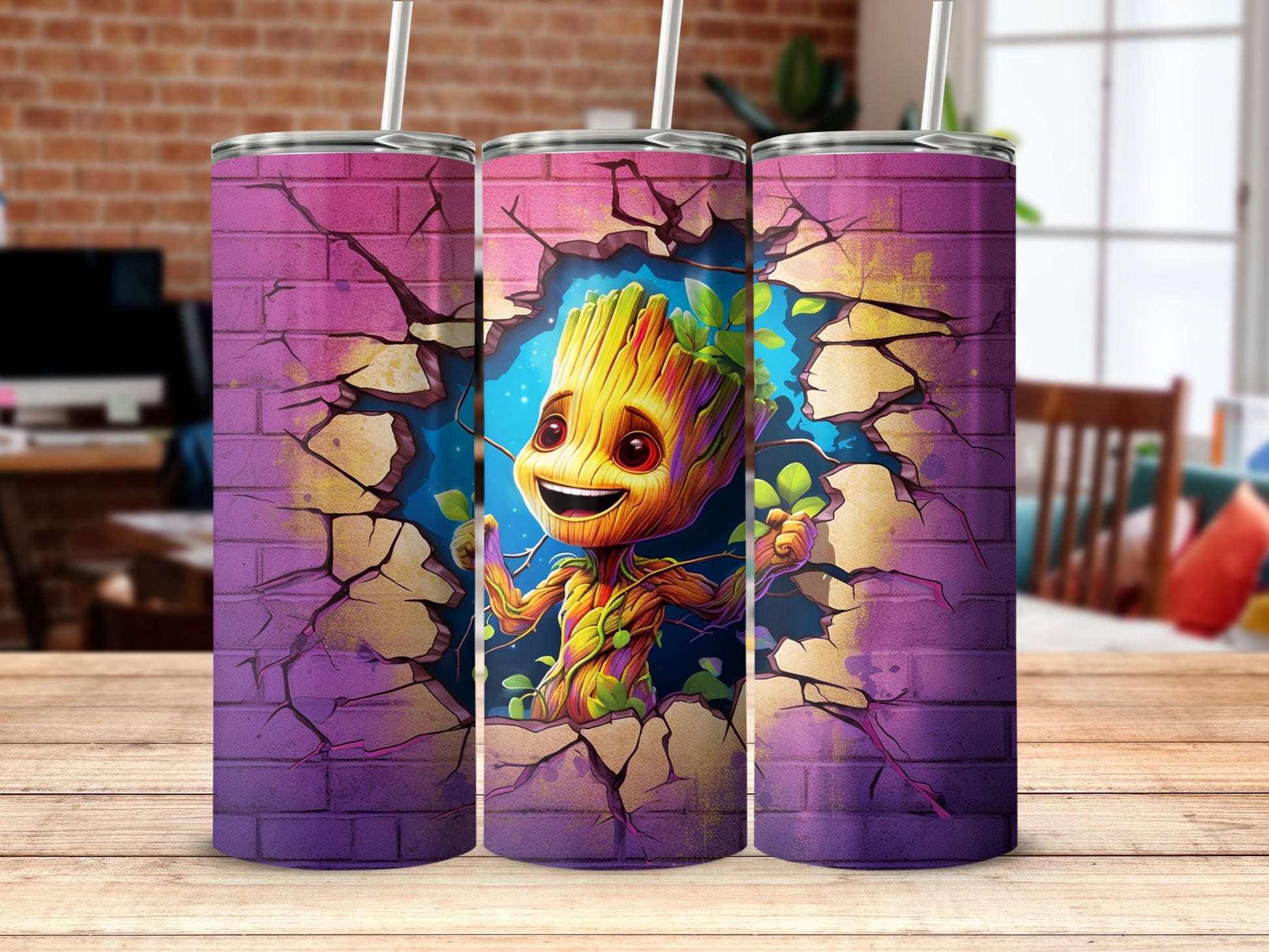 Adorable Plant Character Cracking Through Wall Tumblers