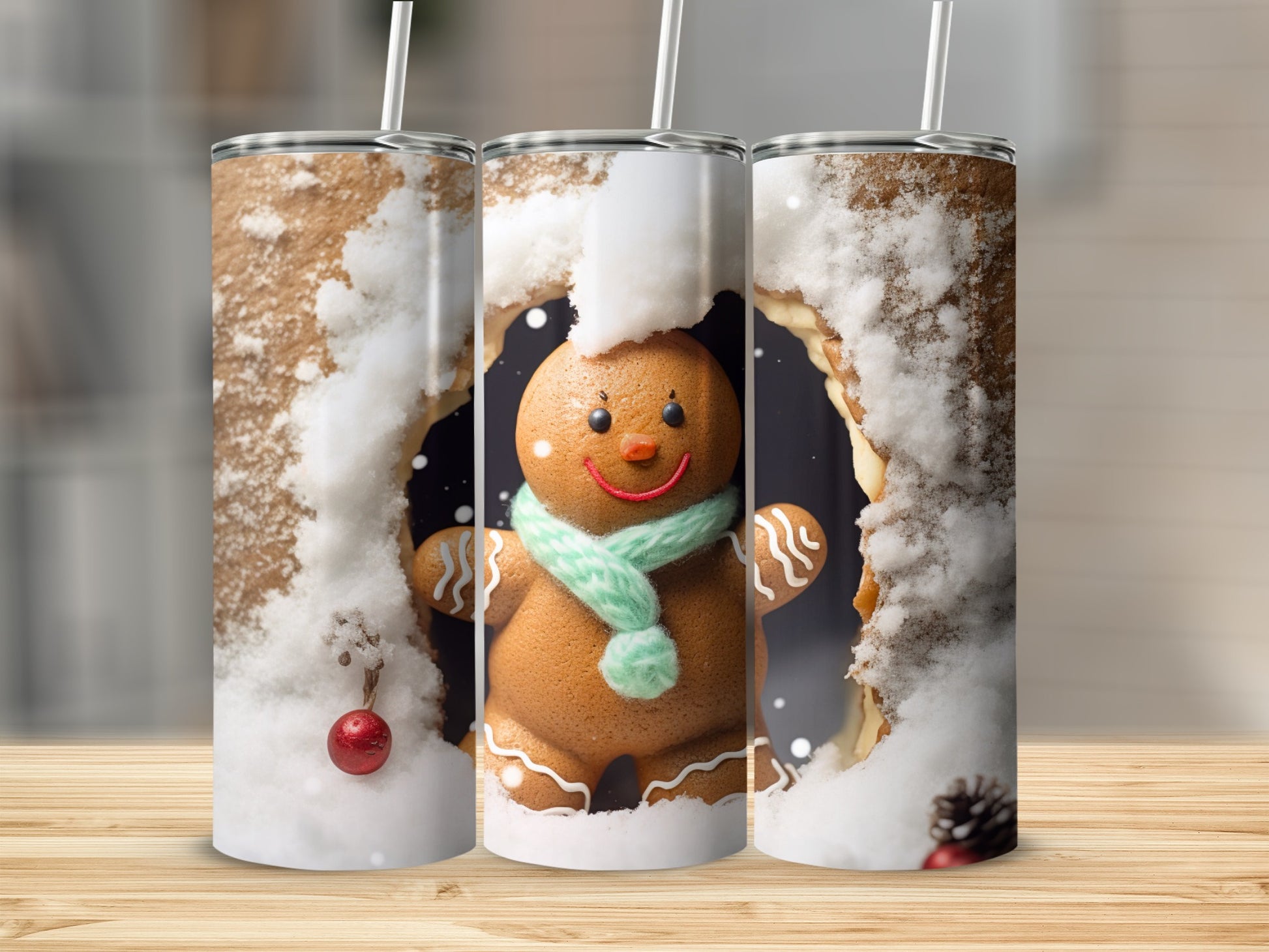 Festive Gingerbread Man with Snow Tumbler Cup