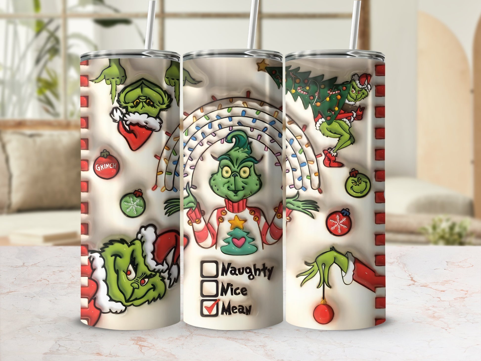 Grinch Christmas Tumbler Naughty Nice Mean Option