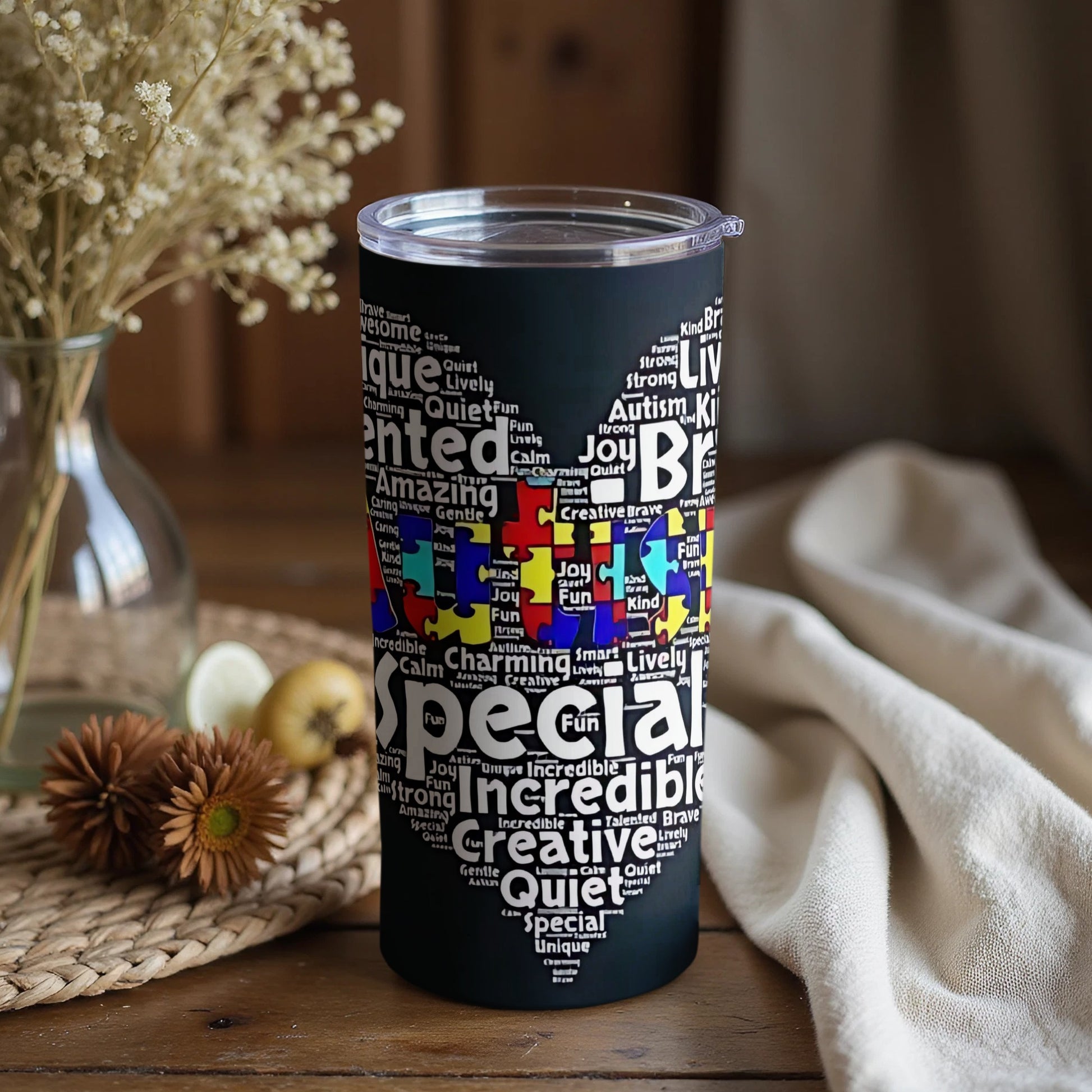 Autism Awareness Colorful Puzzle Travel Tumbler