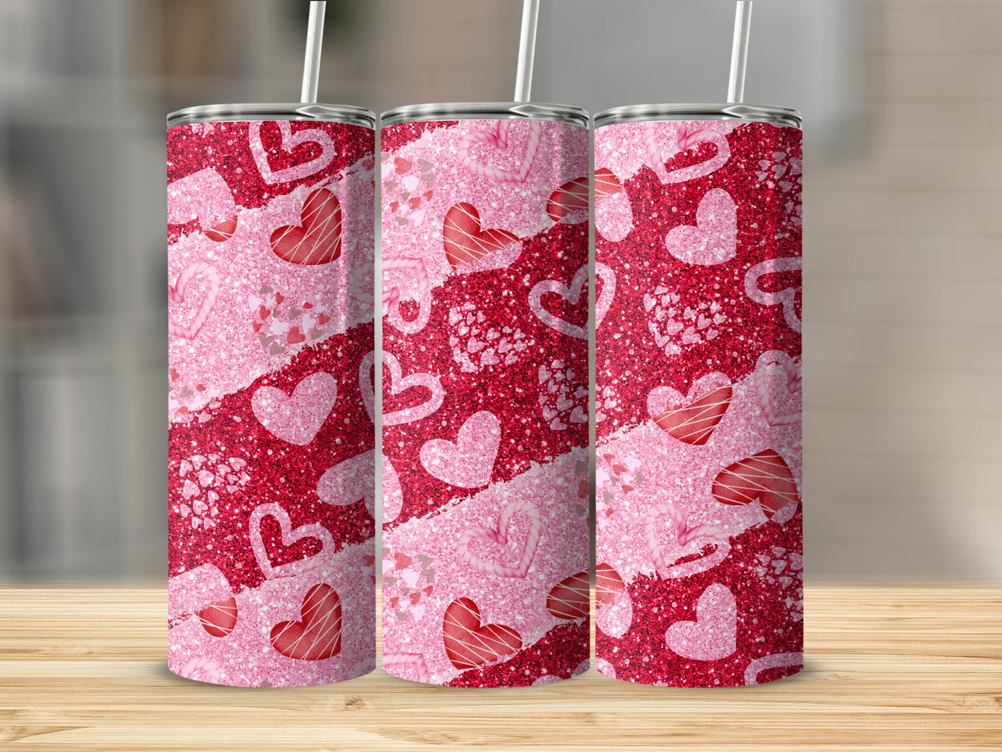 Glittery Pink Red Hearts Diagonal Split Tumbler product type