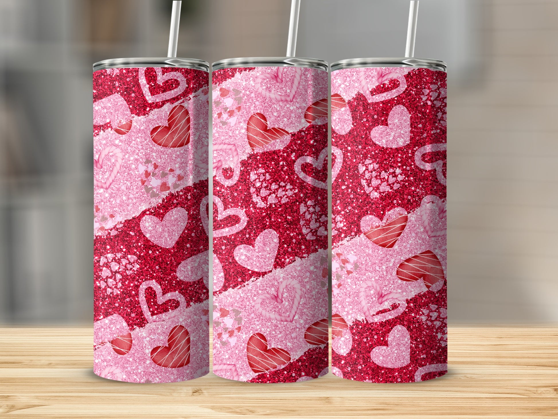 Glittery Pink Red Hearts Diagonal Split Tumbler product type