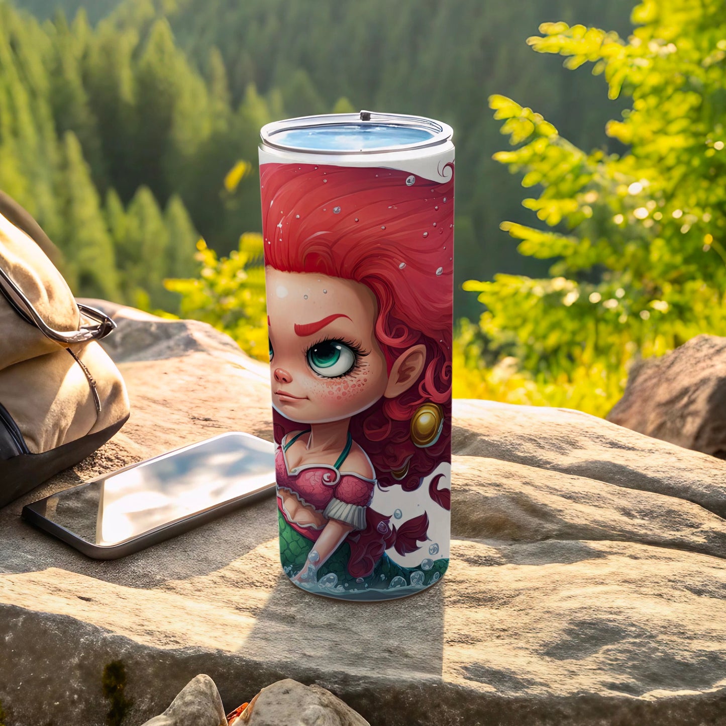 Cute Mermaid with Red Hair Cartoon Design Tumbler