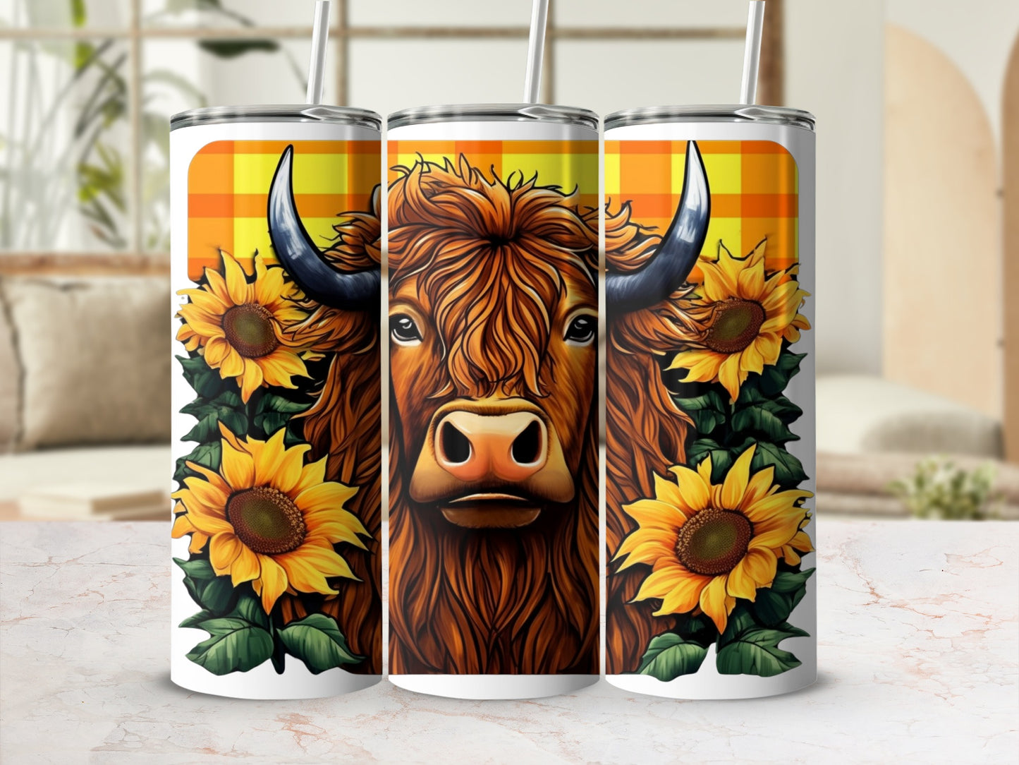 Highland Cow and Sunflowers Insulated Tumbler Cup