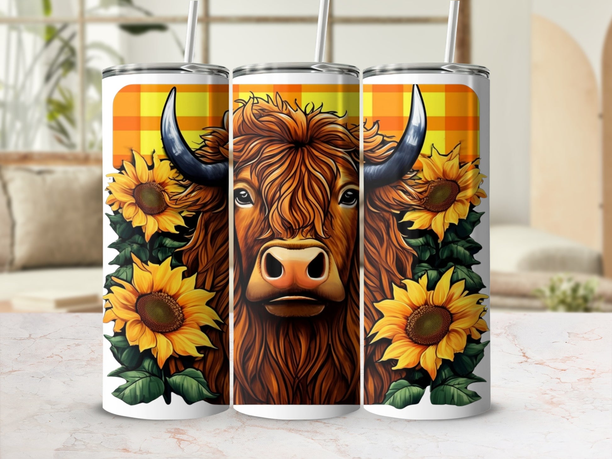 Highland Cow and Sunflowers Insulated Tumbler Cup