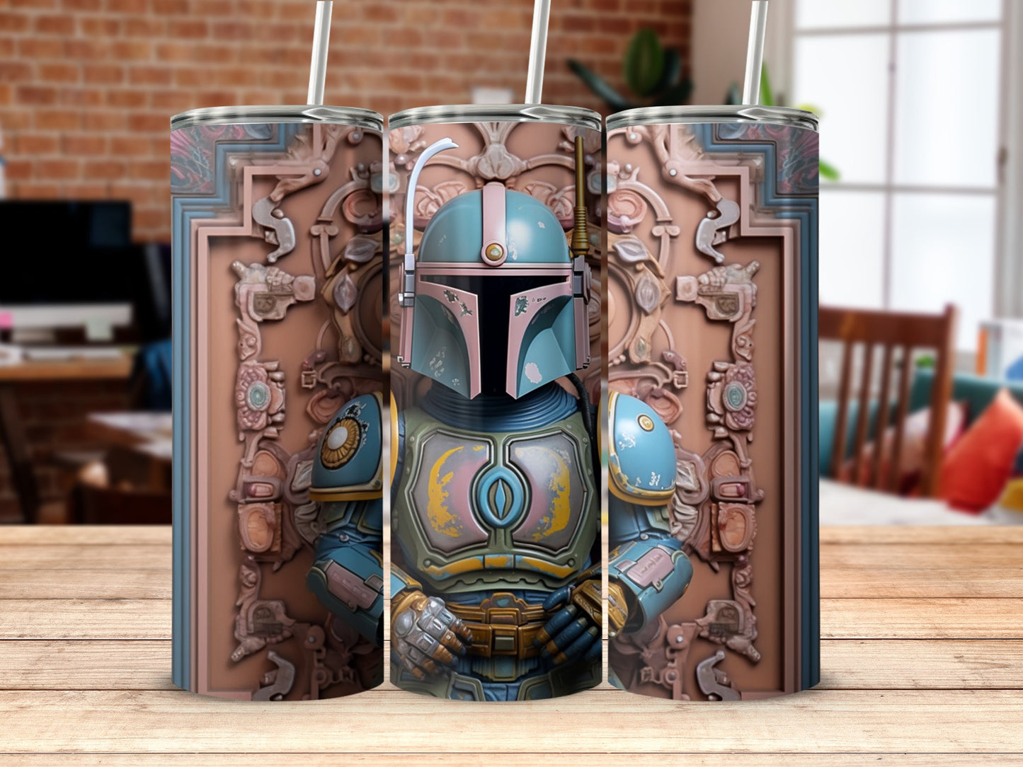 Artistic Mandalorian Inspired Tumbler for Star Wars Fans