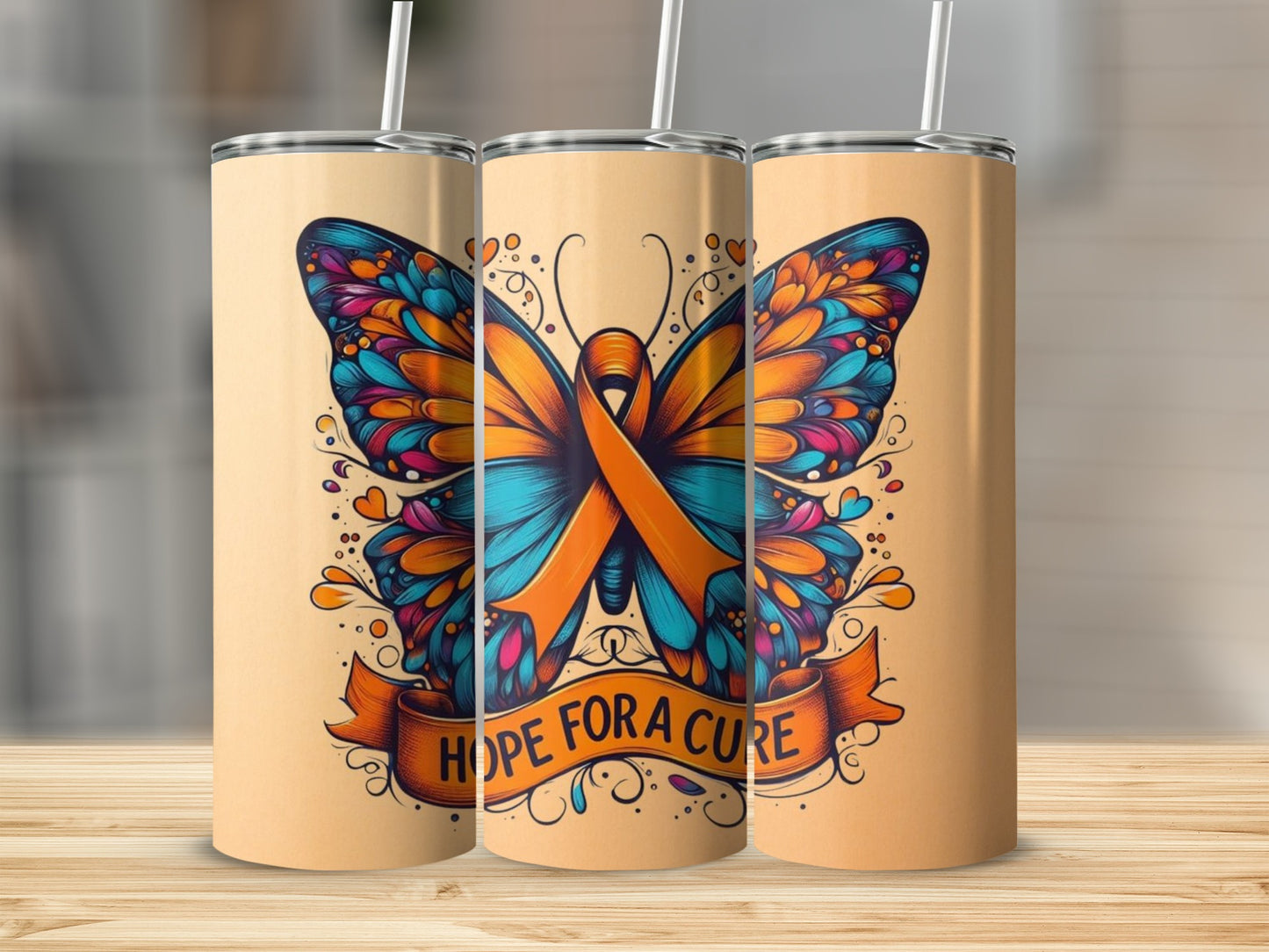 Colorful Butterfly and Hope for a Cure Tumbler