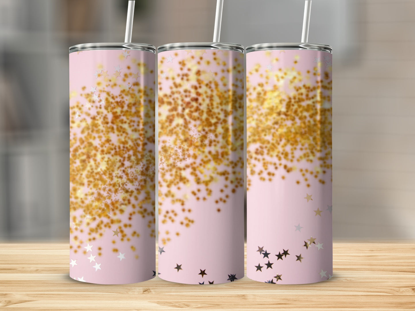 Glitter and Stars Pink Tumbler Sparkly Drinkware Item