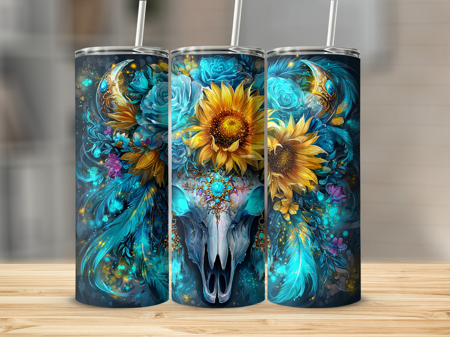 Vibrant Floral Skull Design Tumbler Stainless Steel
