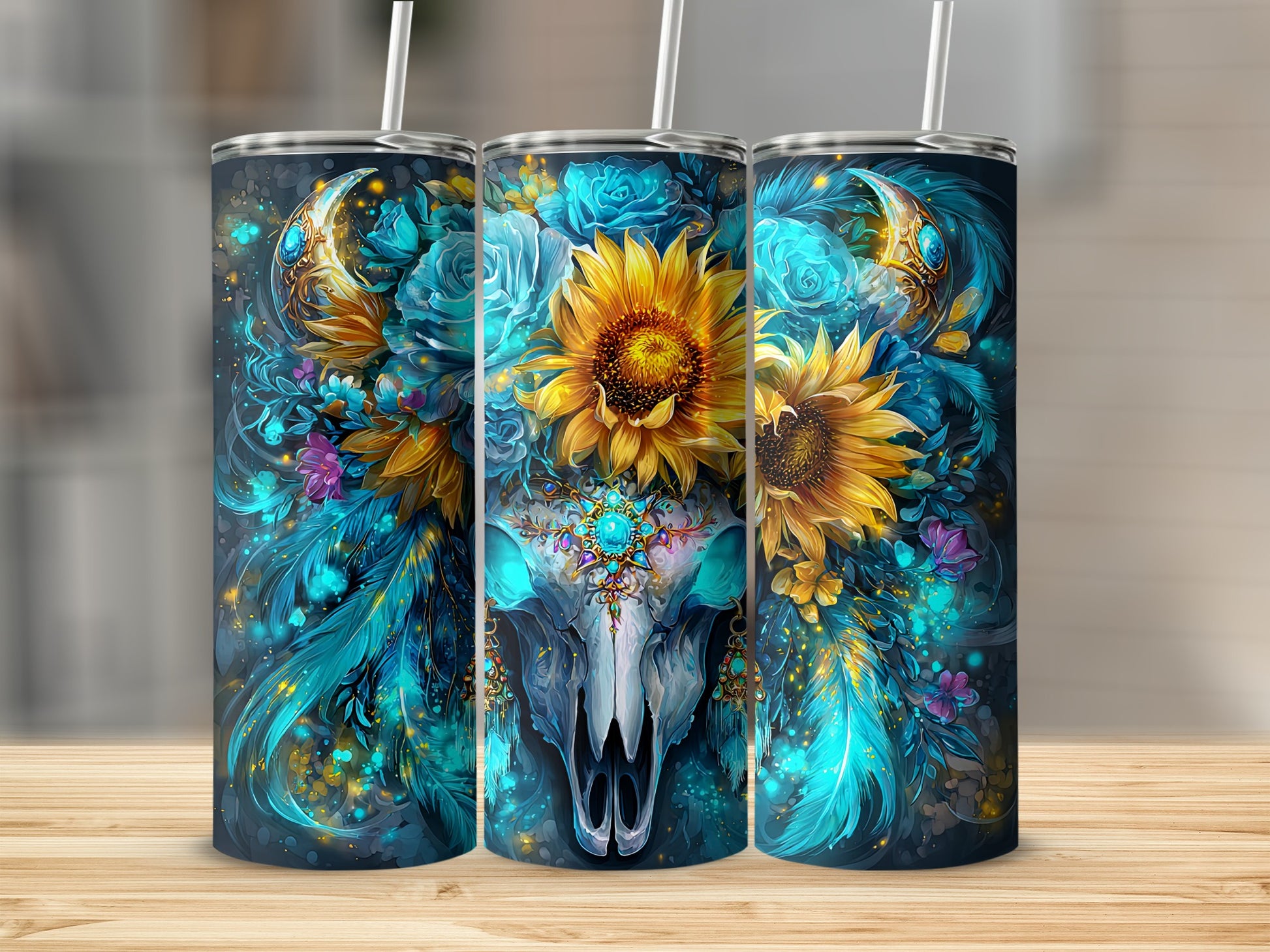 Vibrant Floral Skull Design Tumbler Stainless Steel