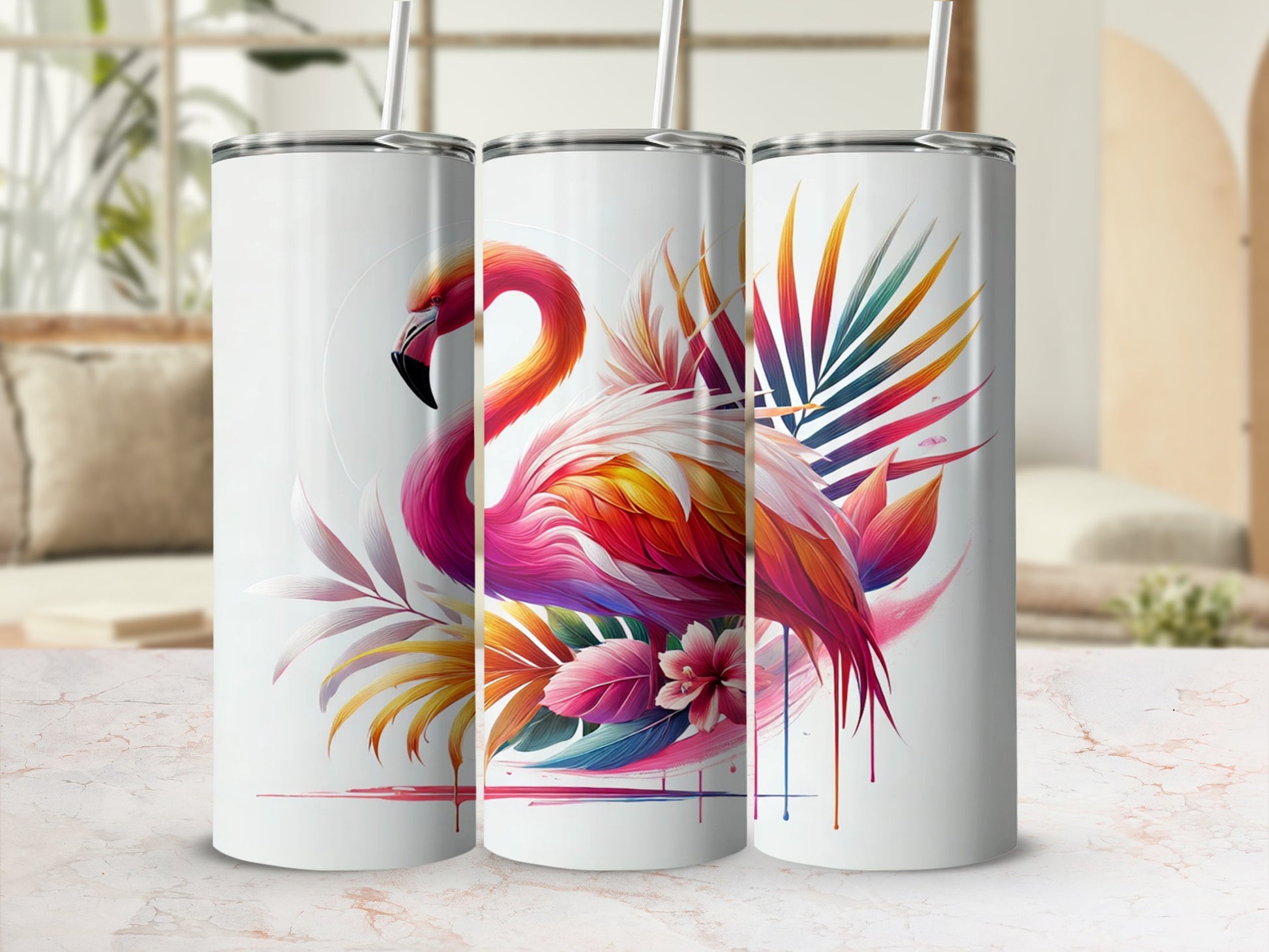 Vibrant Flamingo Art Design Tumbler for Stylish Drinkware