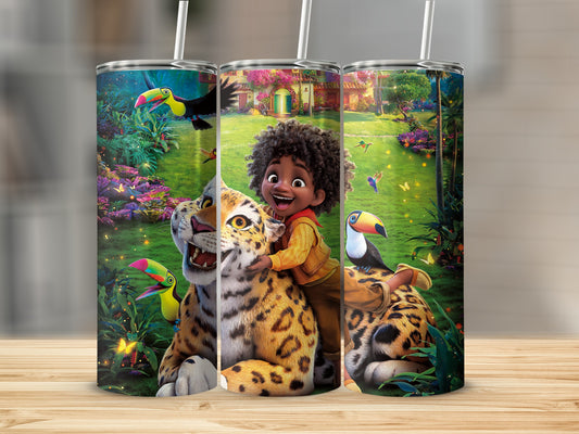 Vibrant Cartoon Jungle Adventure Stainless Steel Tumbler