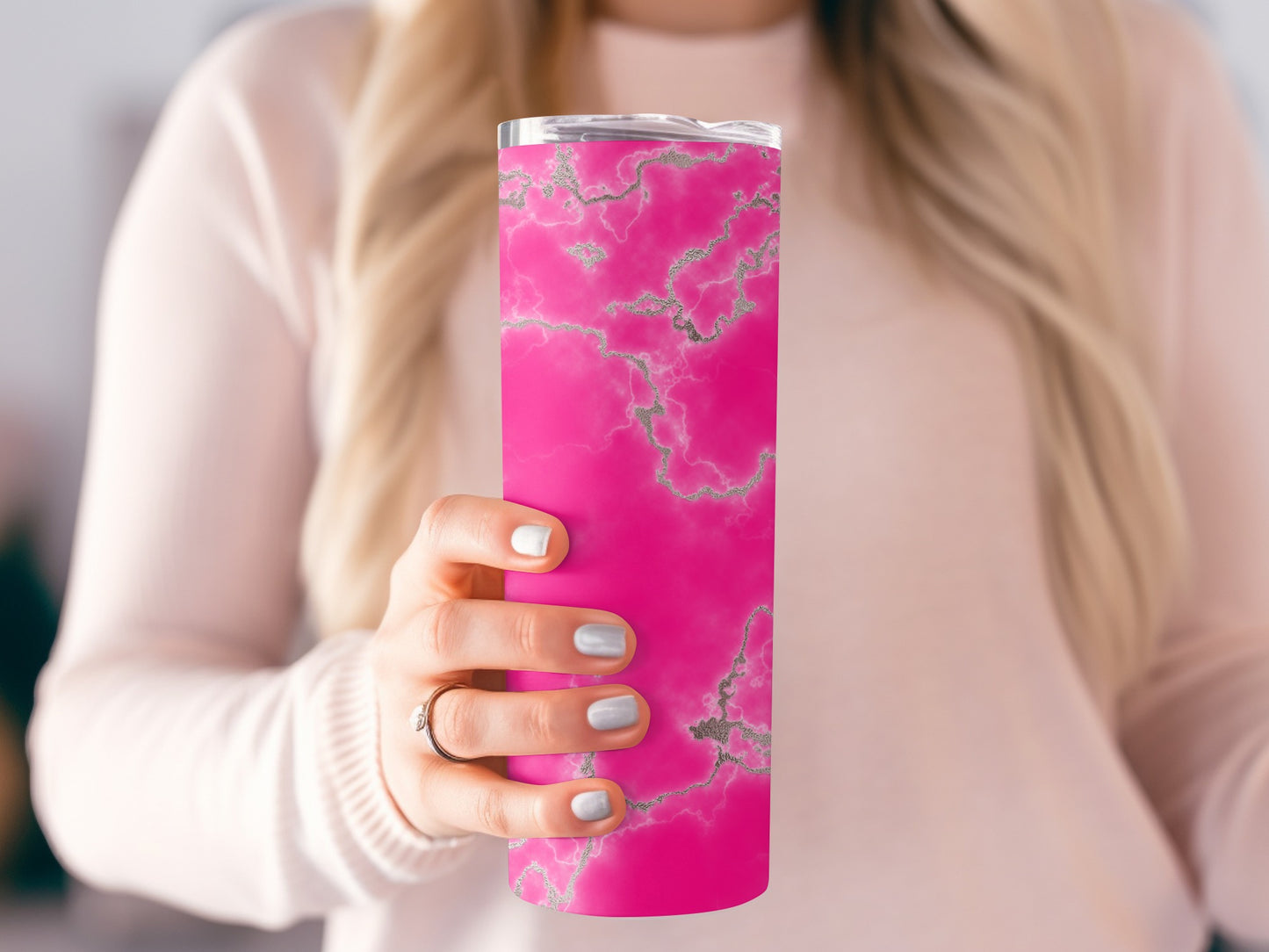 Hot Pink Marble with Silver Veins Stylish Design Tumblers
