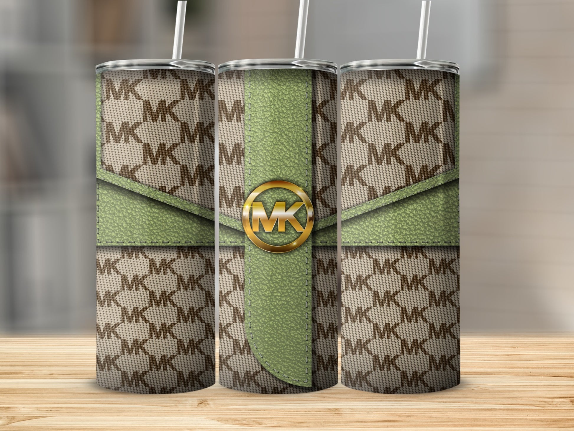 Monogram Patterned Insulated Tumbler with Green Accent
