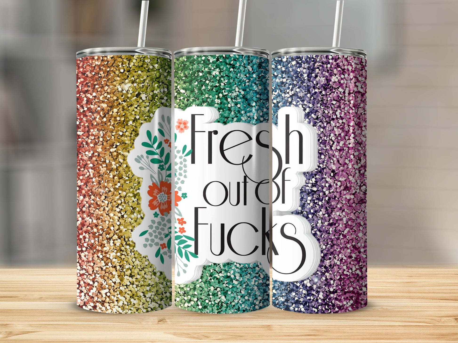 Fresh Out of Fucks Insulated Glitter Tumbler