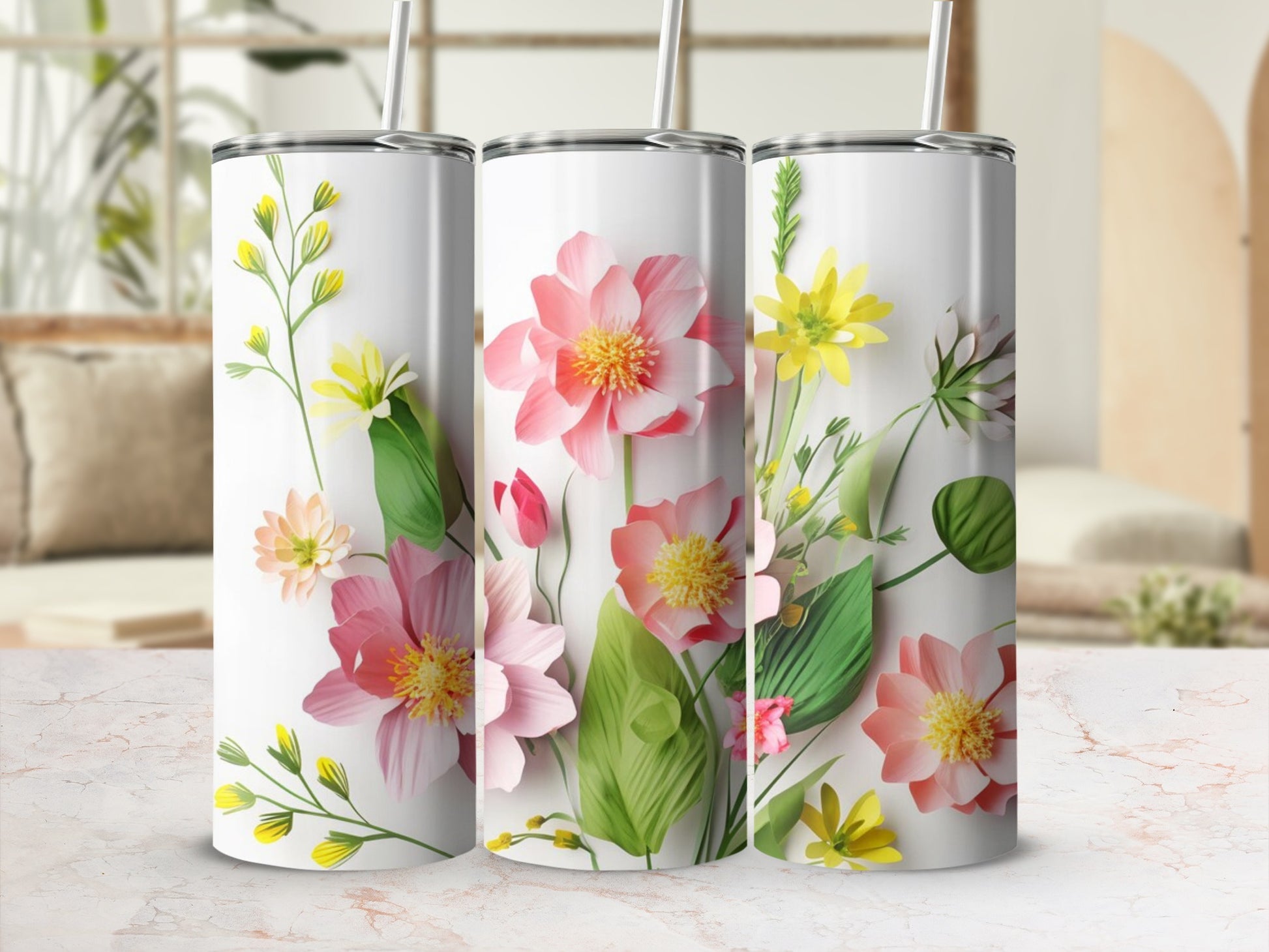 Colorful Floral Design Stainless Steel Tumbler