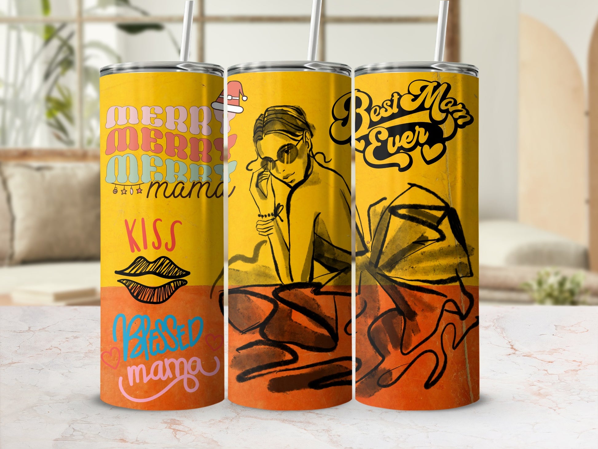 Merry Mama Best Mom Ever Kiss Blessed Mama Tumbler