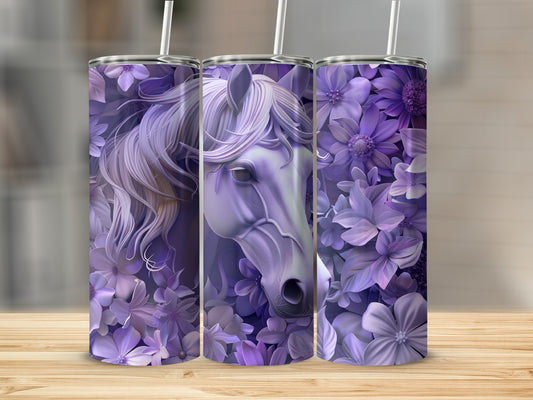 Purple horse and flowers design on three tumblers.