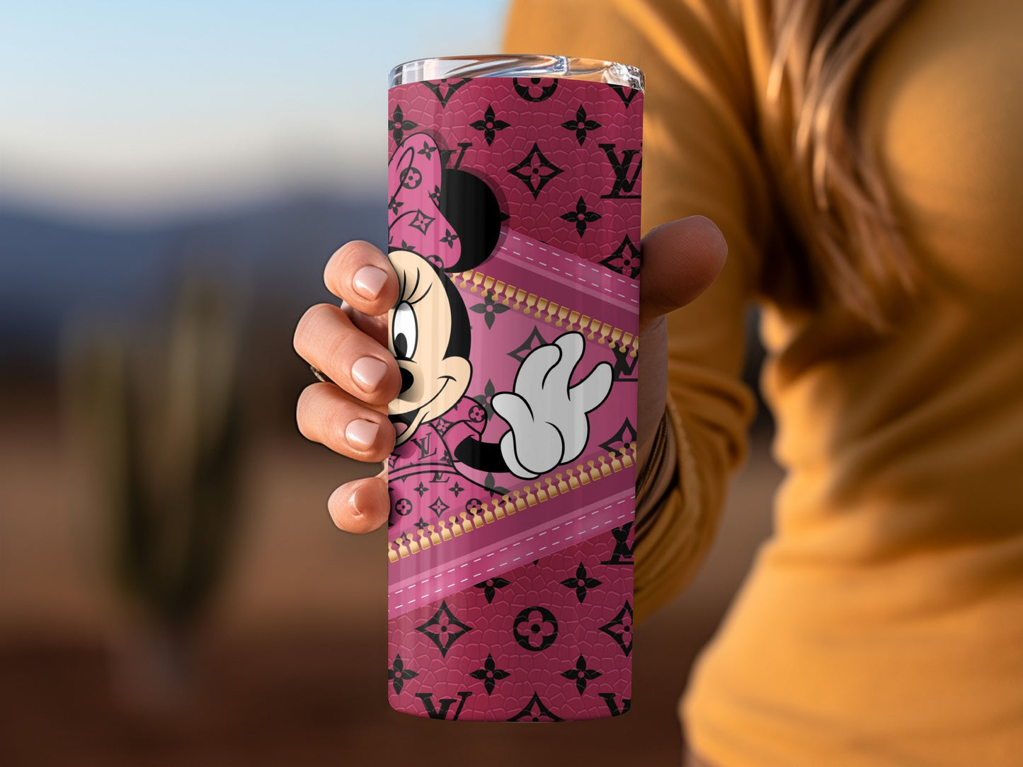 Pink Graphic Tumbler with Cute Cartoon Character Design