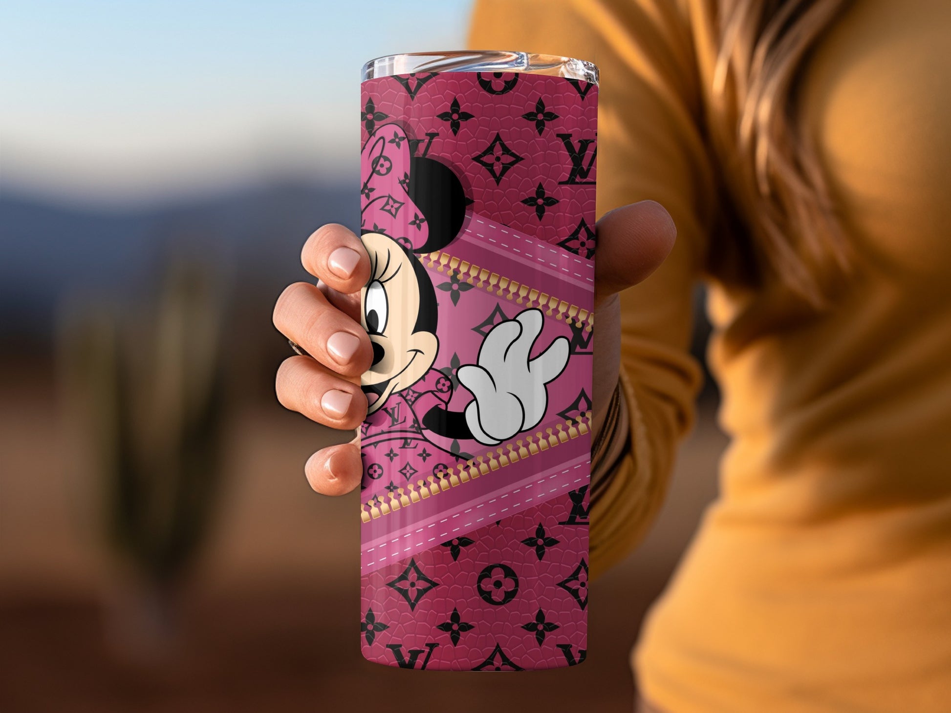Pink Graphic Tumbler with Cute Cartoon Character Design