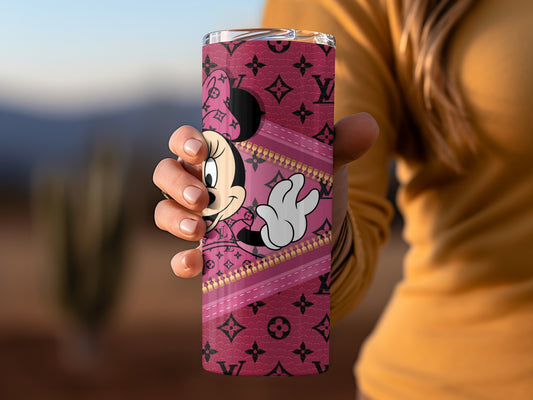 Pink Graphic Tumbler with Cute Cartoon Character Design