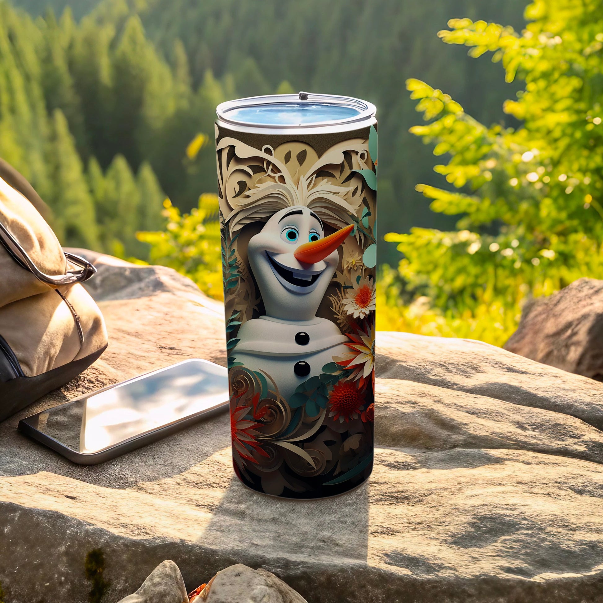 Olaf Forest Pattern Travel Tumbler for Outdoor Adventures