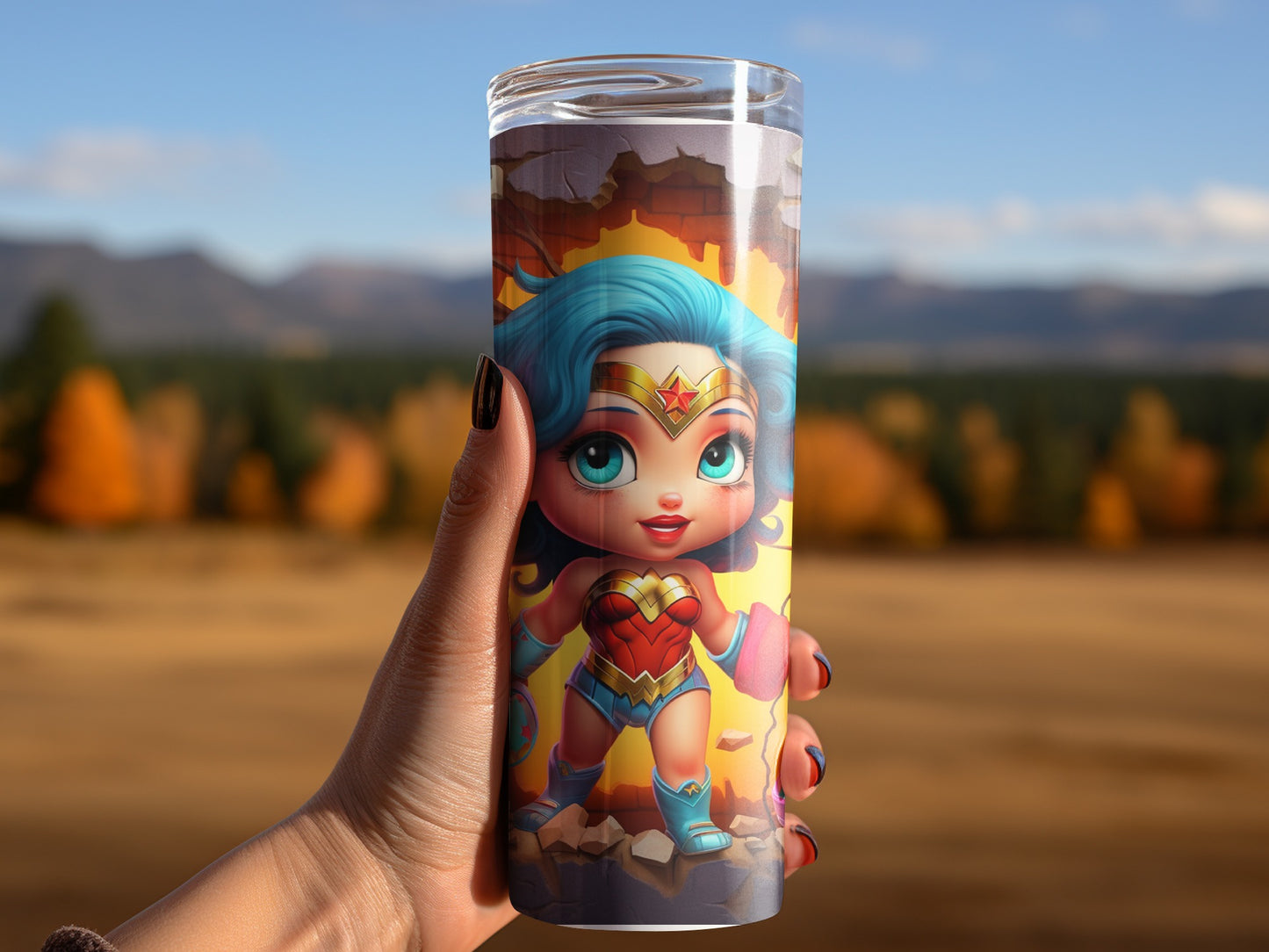 Colorful Superhero Doll on Tumbler Product