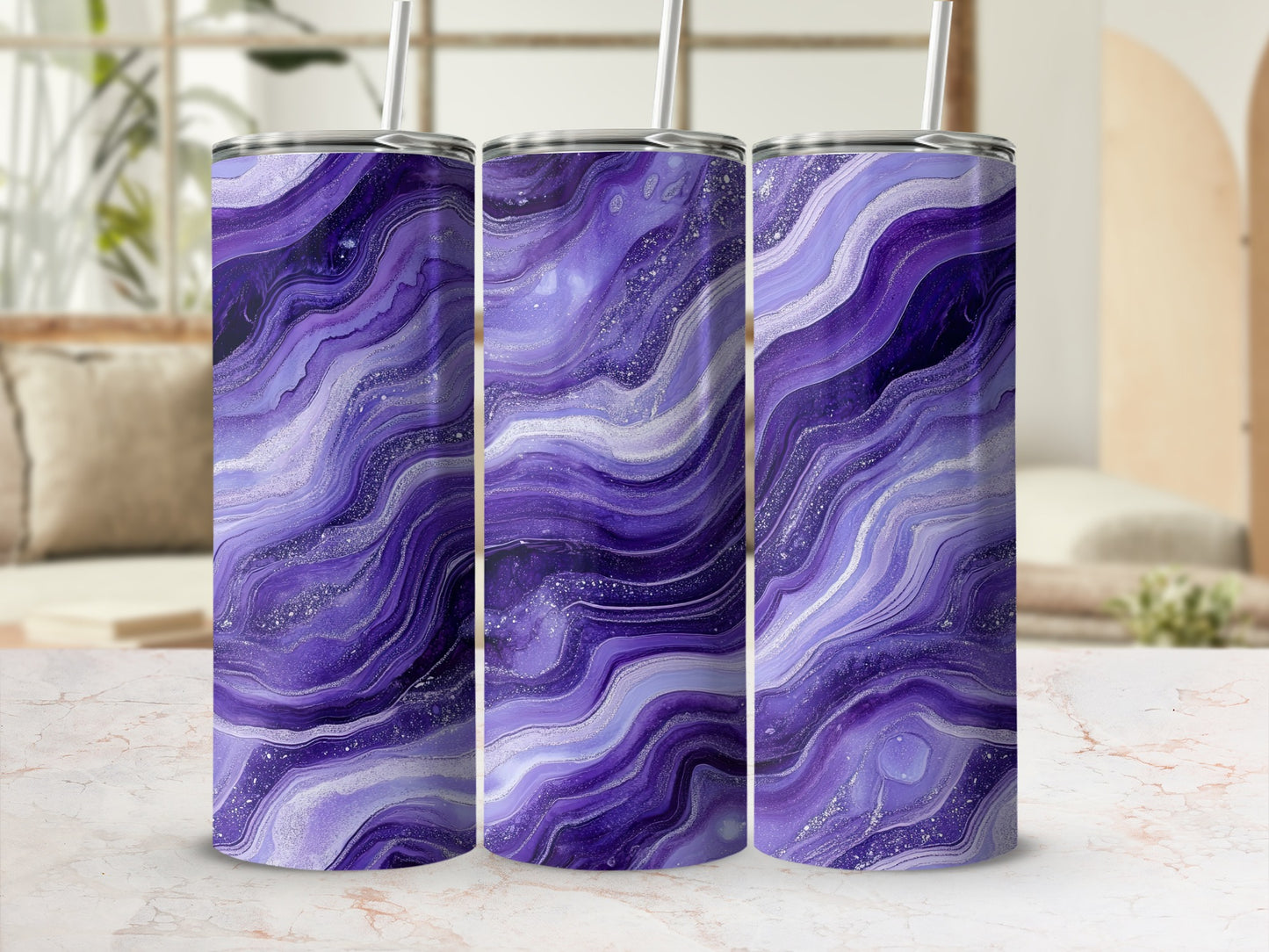 Purple Agate Style Wavy Pattern Abstract Swirls Tumblers