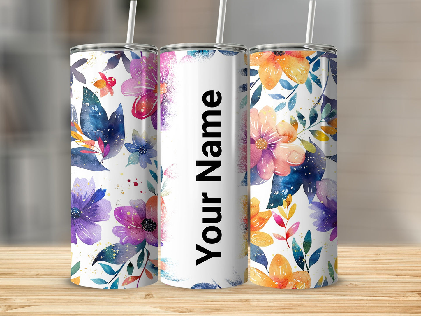 Personalized Floral Tumbler for Custom Name Drinkware