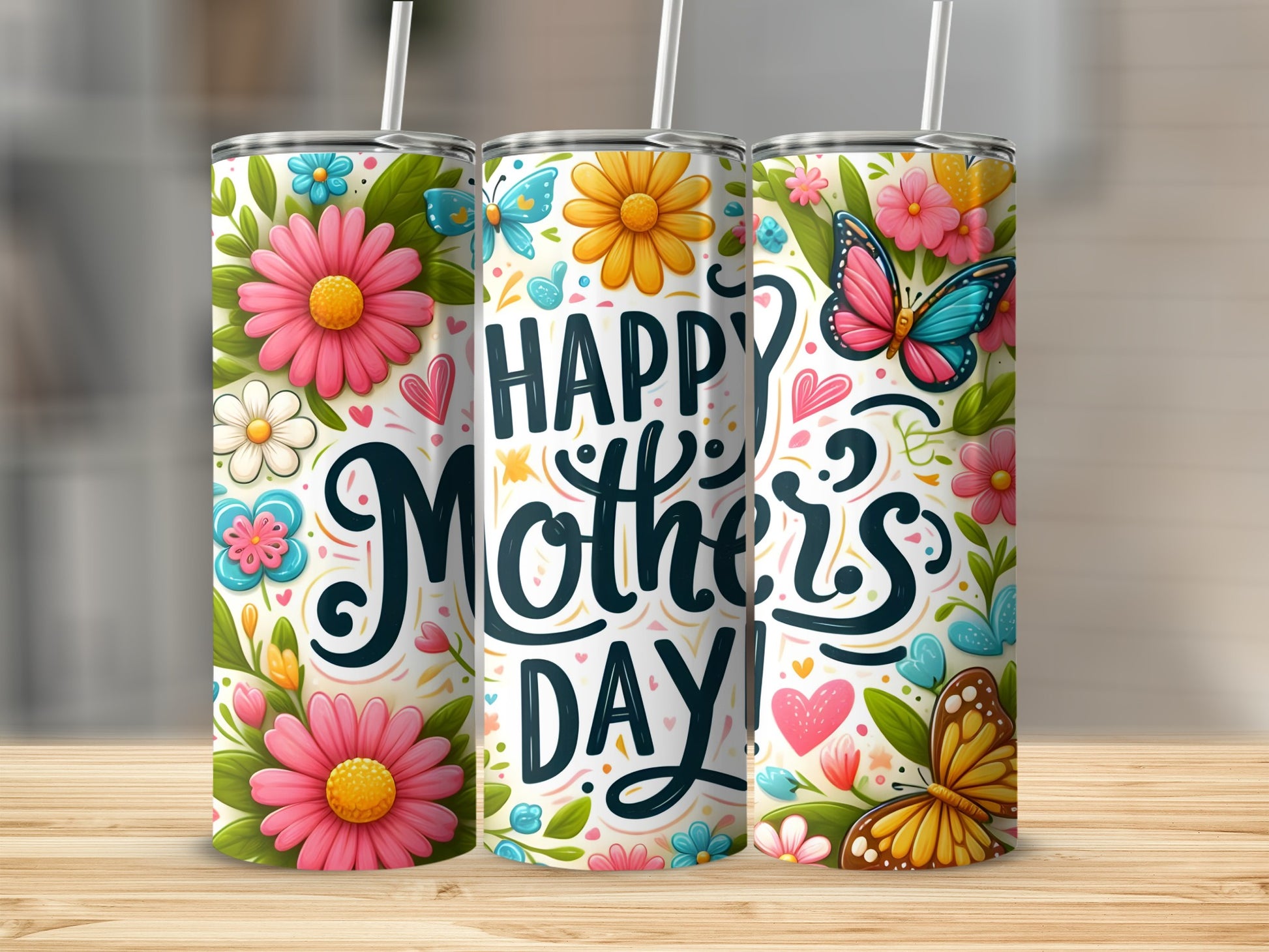 Floral Happy Mother's Day Butterfly Tumbler Gift