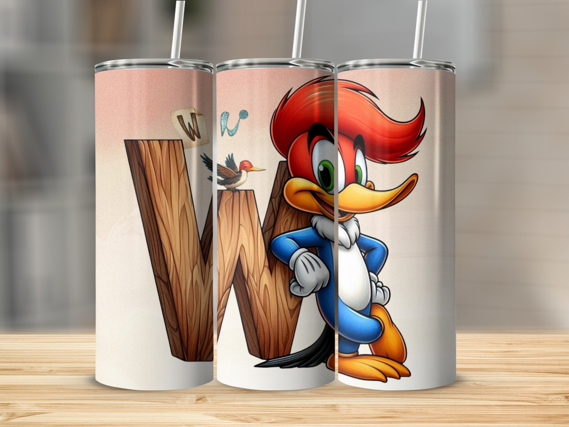 Cartoon Wood Themed Blue and Orange Tumbler Product
