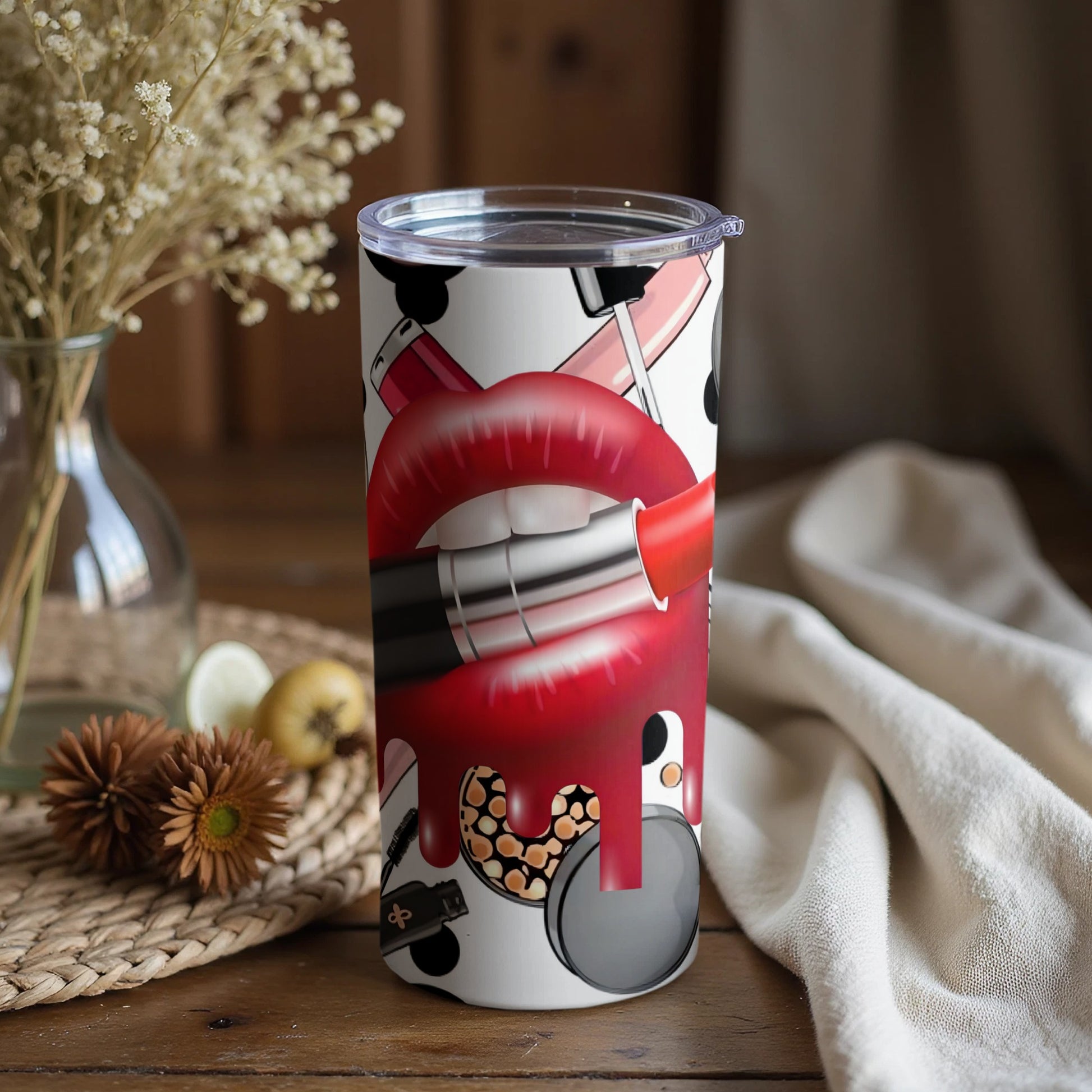 Lips and Makeup Items Printed Tumbler