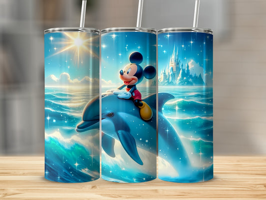 Mickey Mouse Riding Dolphin in Fantasy Ocean Artwork Tumbler