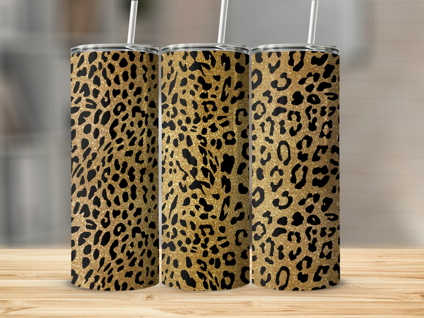 Glitter Leopard Print Stainless Steel Tumbler