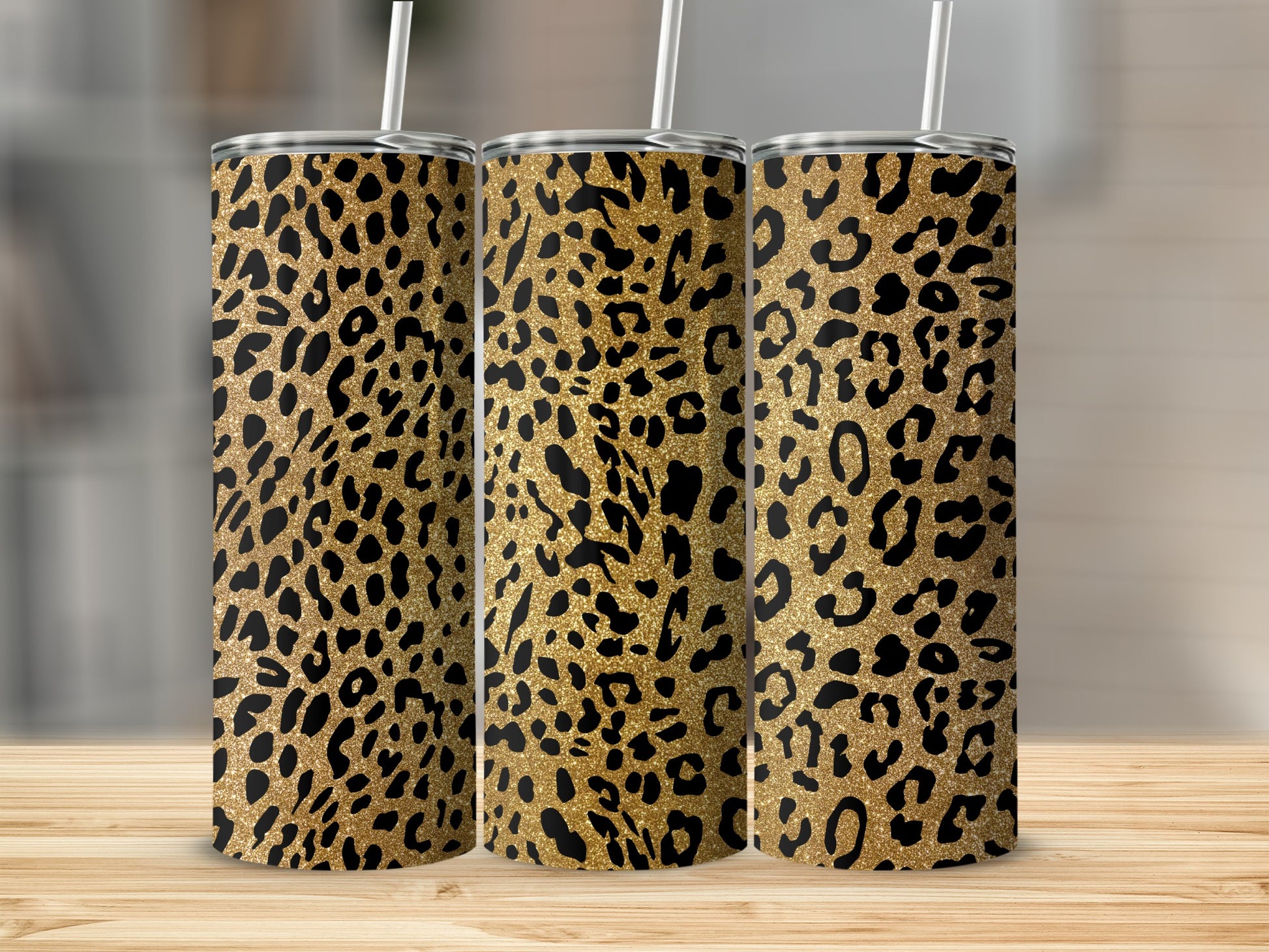 Glitter Leopard Print Stainless Steel Tumbler