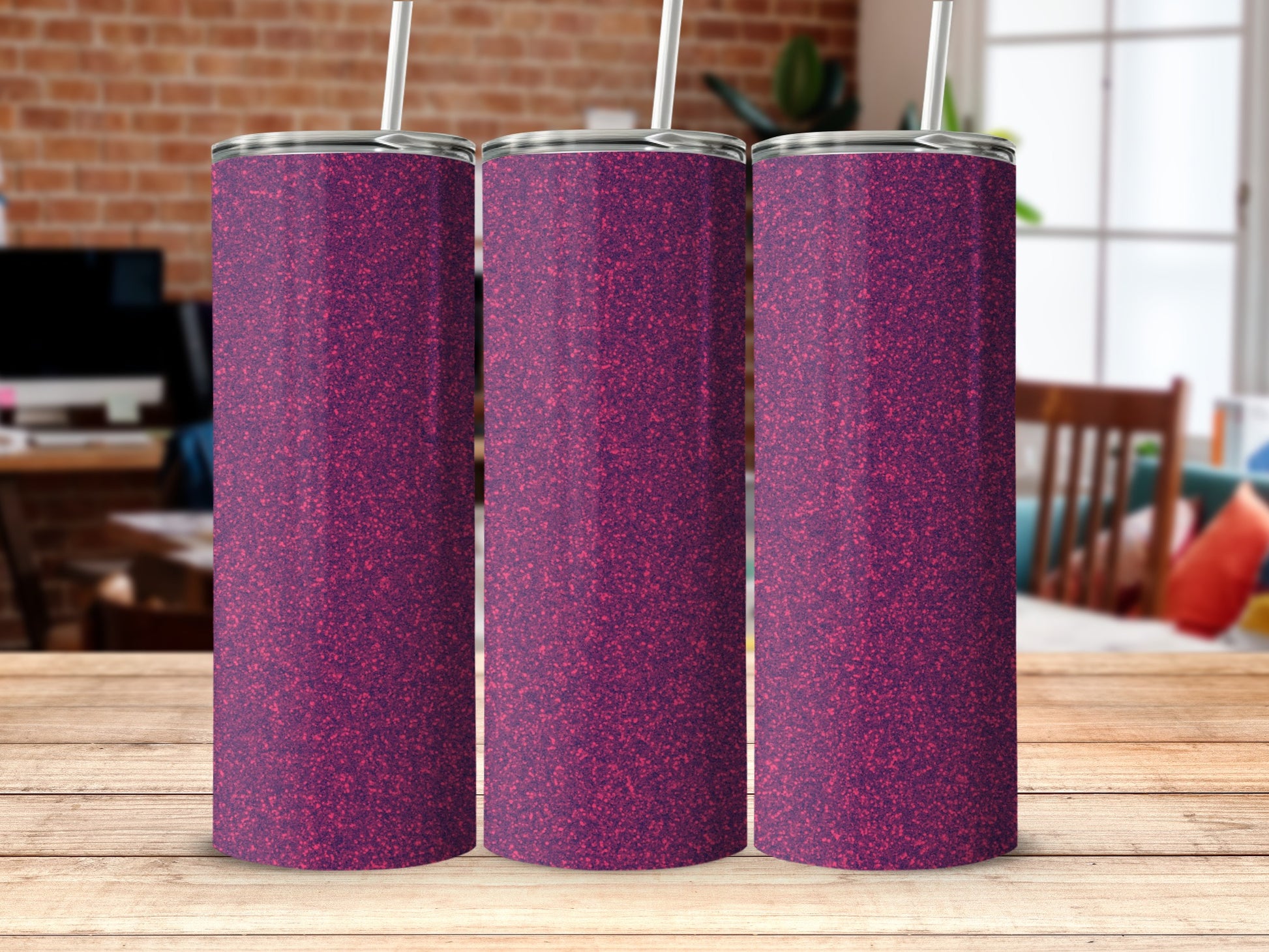 Purple Glitter Tumbler with Straw and Lid