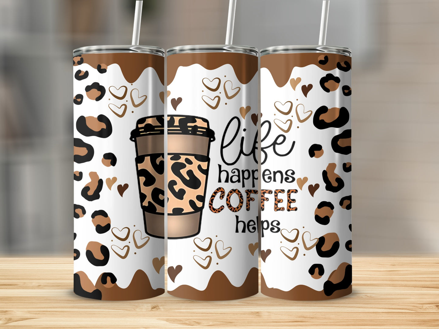 Life Happens Coffee Helps Leopard Print Tumbler