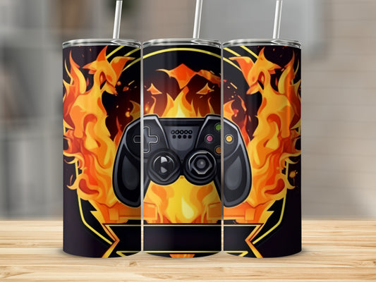Gaming Controller with Flames Design Tumblers